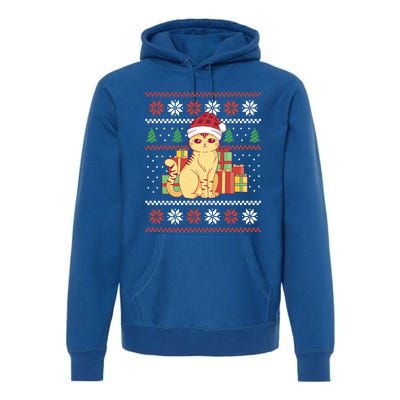 Cute Cat With Santa Hat Funny Ugly Christmas Style Funny Gift Premium Hoodie