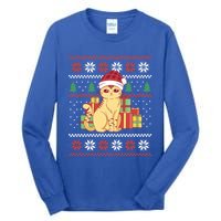 Cute Cat With Santa Hat Funny Ugly Christmas Style Funny Gift Tall Long Sleeve T-Shirt