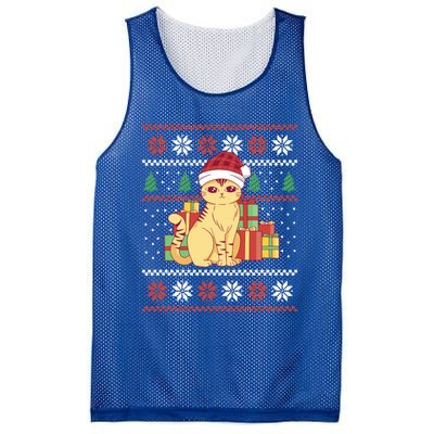 Cute Cat With Santa Hat Funny Ugly Christmas Style Funny Gift Mesh Reversible Basketball Jersey Tank