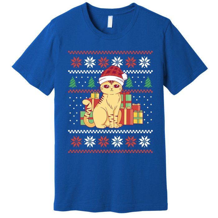 Cute Cat With Santa Hat Funny Ugly Christmas Style Funny Gift Premium T-Shirt