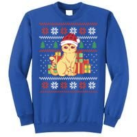 Cute Cat With Santa Hat Funny Ugly Christmas Style Funny Gift Tall Sweatshirt