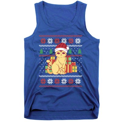 Cute Cat With Santa Hat Funny Ugly Christmas Style Funny Gift Tank Top