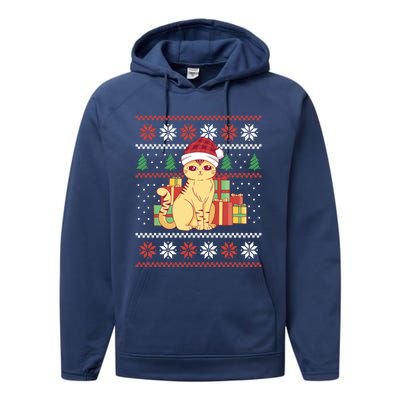 Cute Cat With Santa Hat Funny Ugly Christmas Style Funny Gift Performance Fleece Hoodie