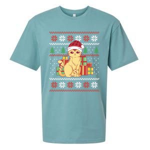 Cute Cat With Santa Hat Funny Ugly Christmas Style Funny Gift Sueded Cloud Jersey T-Shirt