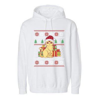 Cute Cat With Santa Hat Funny Ugly Christmas Style Funny Gift Garment-Dyed Fleece Hoodie