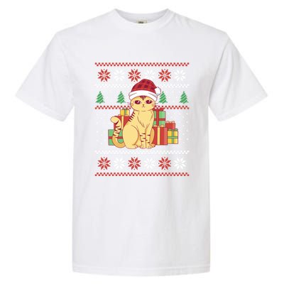 Cute Cat With Santa Hat Funny Ugly Christmas Style Funny Gift Garment-Dyed Heavyweight T-Shirt