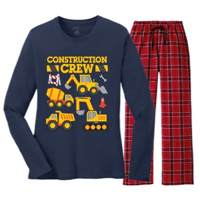 Construction Crew Worker Excavator Boy Girl Women's Long Sleeve Flannel Pajama Set 