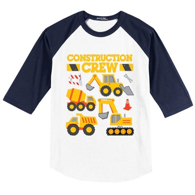 Construction Crew Worker Excavator Boy Girl Baseball Sleeve Shirt