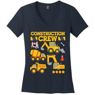 Construction Crew Worker Excavator Boy Girl Women's V-Neck T-Shirt