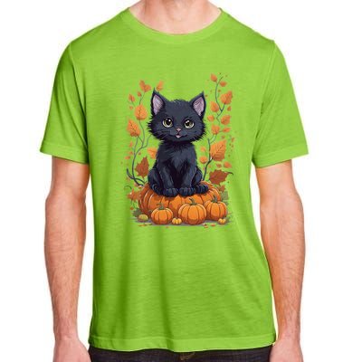 Cute Cat With Fall Leaves And Pumpkins ItS Fall Yall Gift Adult ChromaSoft Performance T-Shirt