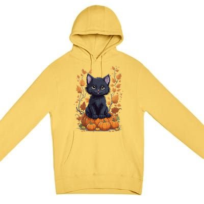 Cute Cat With Fall Leaves And Pumpkins ItS Fall Yall Gift Premium Pullover Hoodie