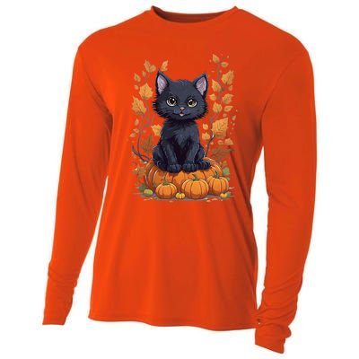 Cute Cat With Fall Leaves And Pumpkins ItS Fall Yall Gift Cooling Performance Long Sleeve Crew