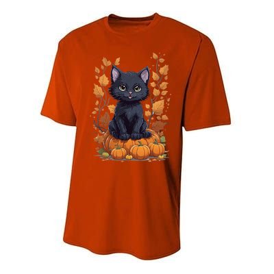 Cute Cat With Fall Leaves And Pumpkins ItS Fall Yall Gift Performance Sprint T-Shirt