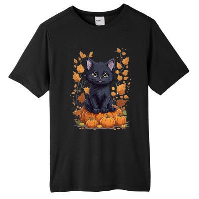 Cute Cat With Fall Leaves And Pumpkins ItS Fall Yall Gift Tall Fusion ChromaSoft Performance T-Shirt