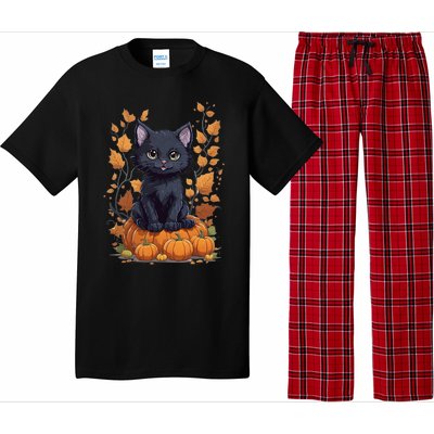 Cute Cat With Fall Leaves And Pumpkins ItS Fall Yall Gift Pajama Set