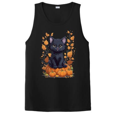 Cute Cat With Fall Leaves And Pumpkins ItS Fall Yall Gift PosiCharge Competitor Tank