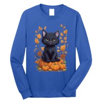 Cute Cat With Fall Leaves And Pumpkins ItS Fall Yall Gift Long Sleeve Shirt