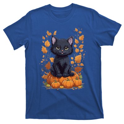 Cute Cat With Fall Leaves And Pumpkins ItS Fall Yall Gift T-Shirt