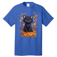 Cute Cat With Fall Leaves And Pumpkins ItS Fall Yall Gift Tall T-Shirt