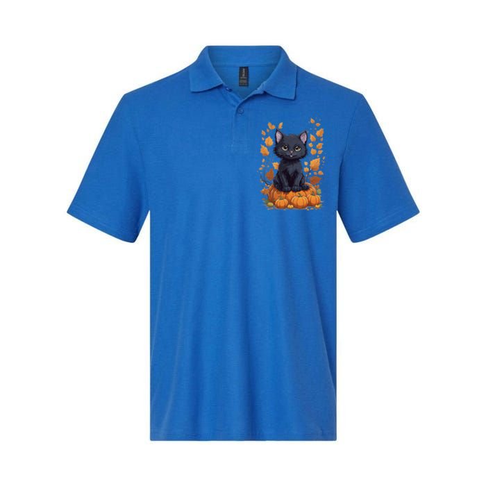 Cute Cat With Fall Leaves And Pumpkins ItS Fall Yall Gift Softstyle Adult Sport Polo