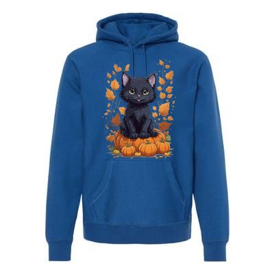 Cute Cat With Fall Leaves And Pumpkins ItS Fall Yall Gift Premium Hoodie