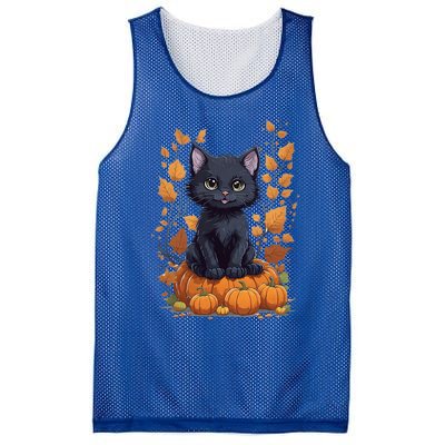 Cute Cat With Fall Leaves And Pumpkins ItS Fall Yall Gift Mesh Reversible Basketball Jersey Tank