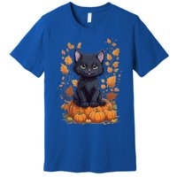 Cute Cat With Fall Leaves And Pumpkins ItS Fall Yall Gift Premium T-Shirt