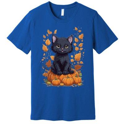 Cute Cat With Fall Leaves And Pumpkins ItS Fall Yall Gift Premium T-Shirt