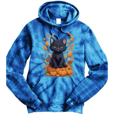 Cute Cat With Fall Leaves And Pumpkins ItS Fall Yall Gift Tie Dye Hoodie