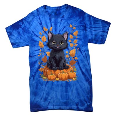 Cute Cat With Fall Leaves And Pumpkins ItS Fall Yall Gift Tie-Dye T-Shirt