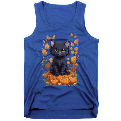 Cute Cat With Fall Leaves And Pumpkins ItS Fall Yall Gift Tank Top