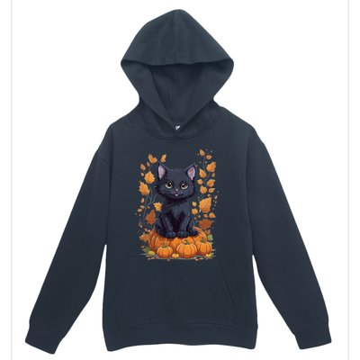 Cute Cat With Fall Leaves And Pumpkins ItS Fall Yall Gift Urban Pullover Hoodie