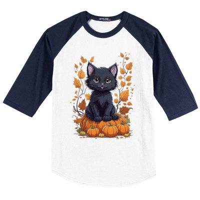 Cute Cat With Fall Leaves And Pumpkins ItS Fall Yall Gift Baseball Sleeve Shirt