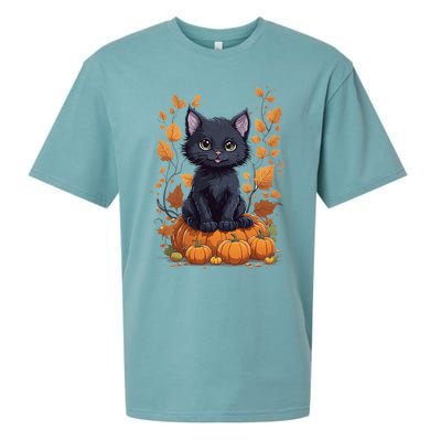 Cute Cat With Fall Leaves And Pumpkins ItS Fall Yall Gift Sueded Cloud Jersey T-Shirt