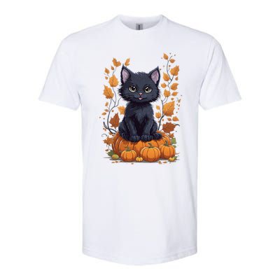 Cute Cat With Fall Leaves And Pumpkins ItS Fall Yall Gift Softstyle CVC T-Shirt