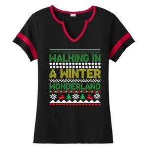 Cool Christmas Walking In A Winter Wonderland Ladies Halftime Notch Neck Tee