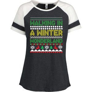 Cool Christmas Walking In A Winter Wonderland Enza Ladies Jersey Colorblock Tee