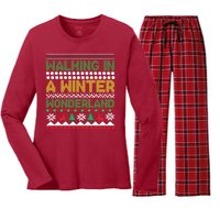 Cool Christmas Walking In A Winter Wonderland Women's Long Sleeve Flannel Pajama Set 