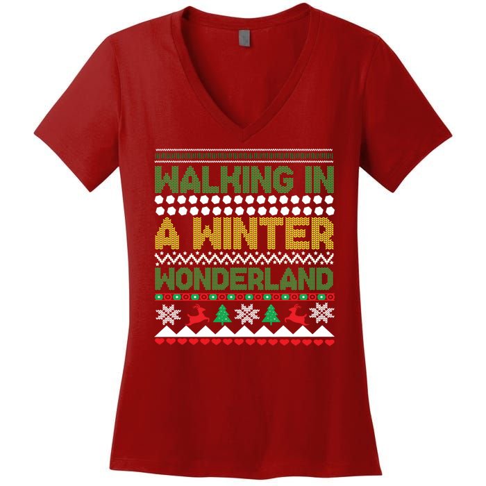 Cool Christmas Walking In A Winter Wonderland Women's V-Neck T-Shirt