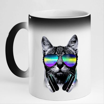 Cool Cat With Sunglasses DJ Retro Style Meme 11oz Black Color Changing Mug