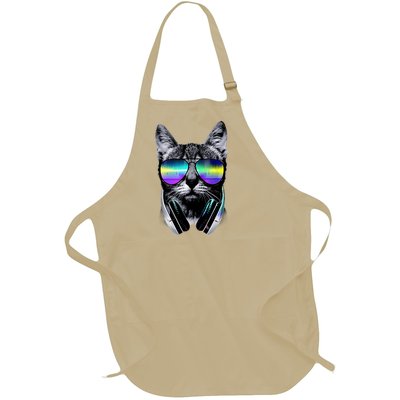 Cool Cat With Sunglasses DJ Retro Style Meme Full-Length Apron With Pockets