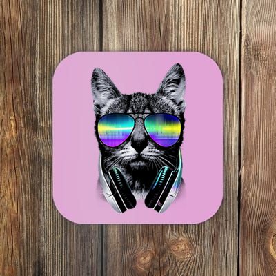 Cool Cat With Sunglasses DJ Retro Style Meme Coaster