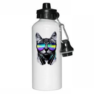 Cool Cat With Sunglasses DJ Retro Style Meme Aluminum Water Bottle