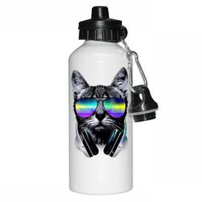 Cool Cat With Sunglasses DJ Retro Style Meme Aluminum Water Bottle