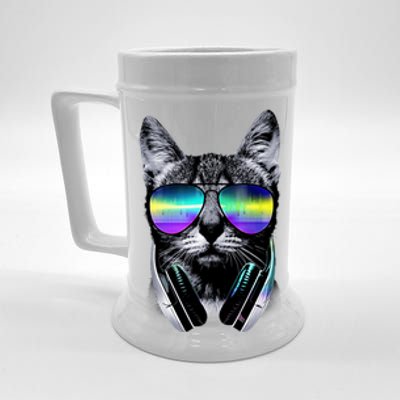 Cool Cat With Sunglasses DJ Retro Style Meme Beer Stein