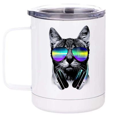 Cool Cat With Sunglasses DJ Retro Style Meme 12 oz Stainless Steel Tumbler Cup