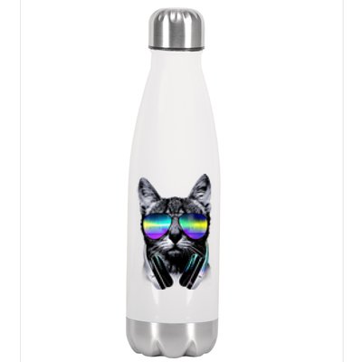 Cool Cat With Sunglasses DJ Retro Style Meme Stainless Steel Insulated Water Bottle