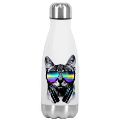 Cool Cat With Sunglasses DJ Retro Style Meme Stainless Steel Insulated Water Bottle