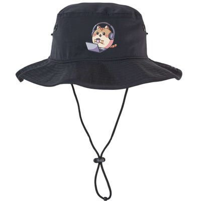 Cute Cat With Headphones Working On Laptop Funny Humor Legacy Cool Fit Booney Bucket Hat