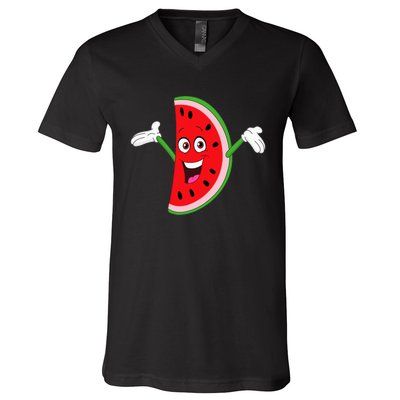 Cute Cartoon Watermelon V-Neck T-Shirt